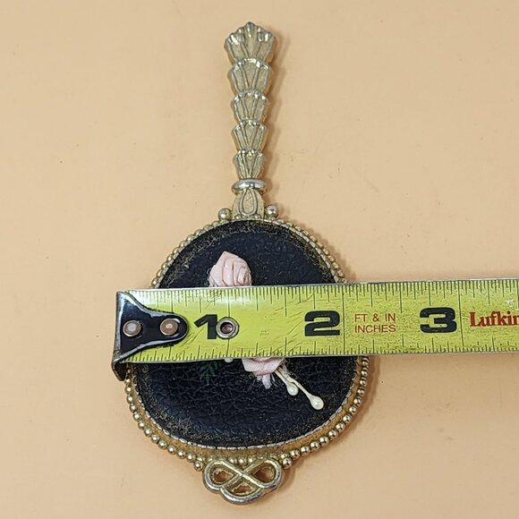 Vintage Handheld Vanity Mirror With Embroidered Pink Roses & Gold Beaded Trim - Picture 9 of 9